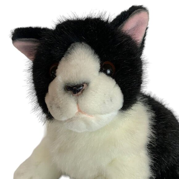 Russ Berrie Checkers Cat Plush Black White Stuffed Animal 10 inch Vintage Kitty - Picture 2 of 9